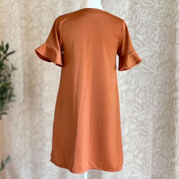 Nasty Gal Rust Orange Satin Shirt Dress Boho Glam Minimalist Whimsygoth Size 2‎ - Picture 6 of 8